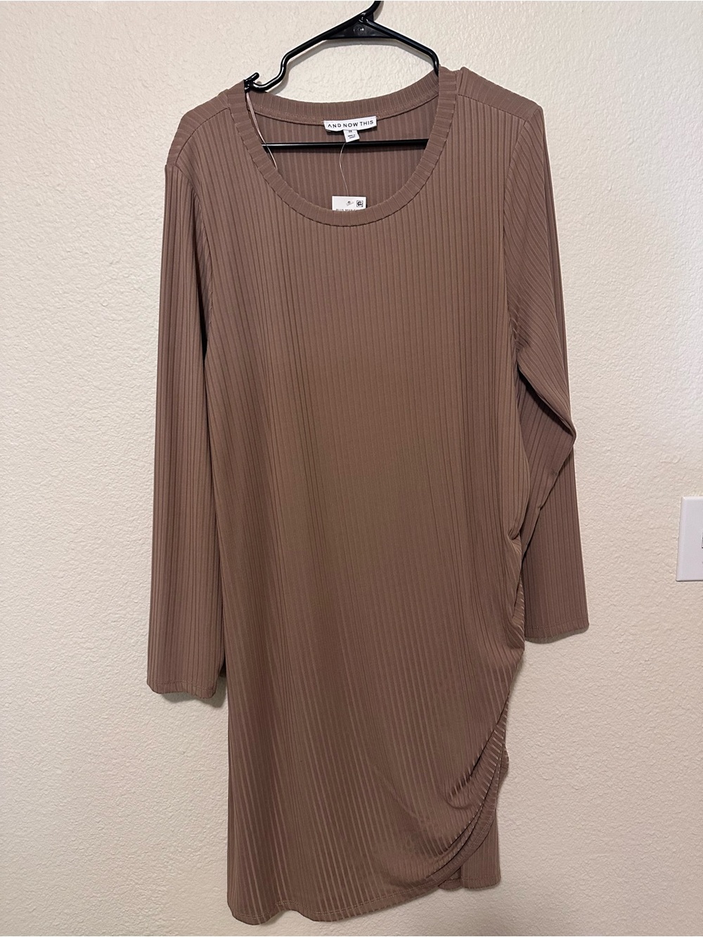 And Now This Ribbed Long Sleeve Midi Dress in Brown
